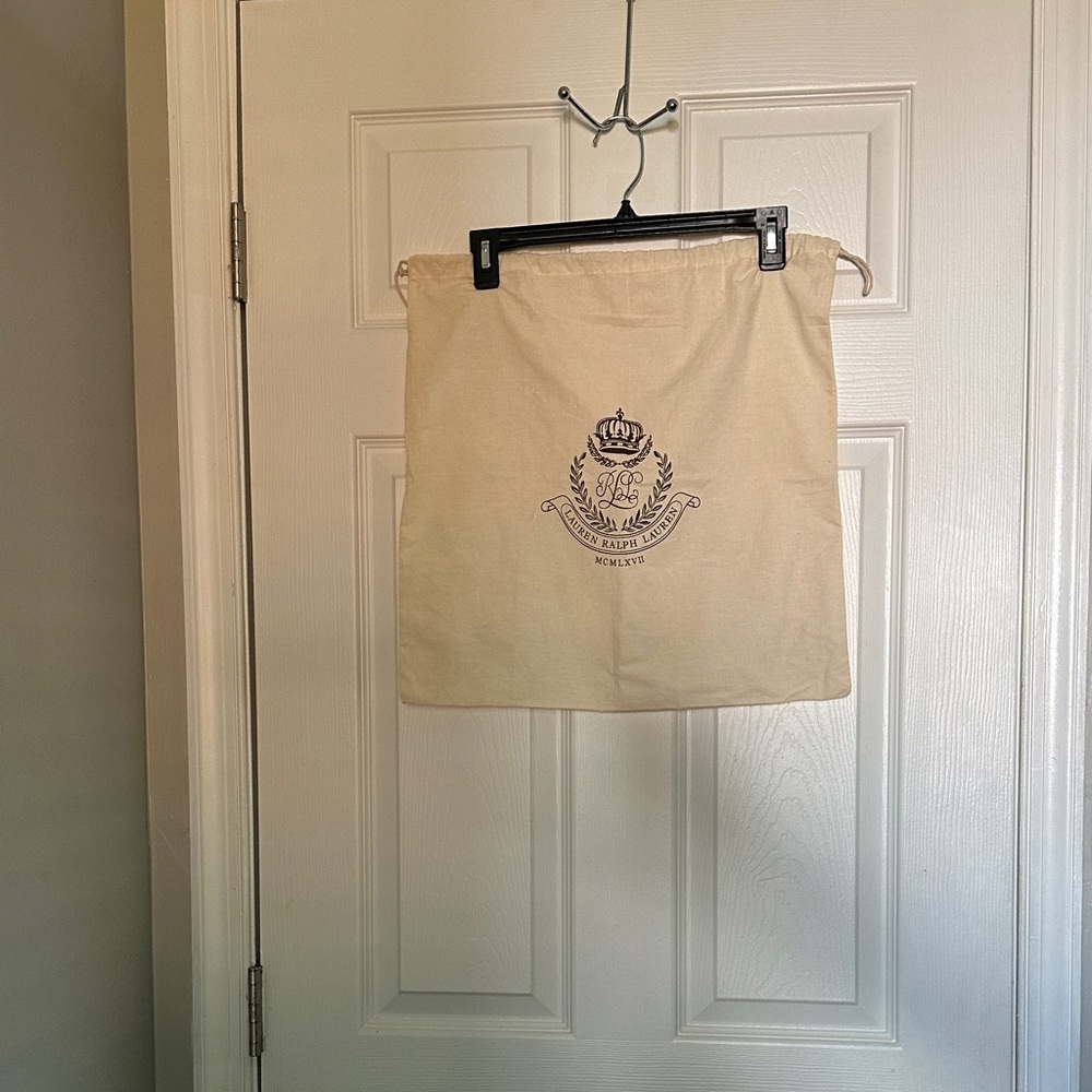 Lauren Ralph Lauren Cream Drawstring Bag with Crest 17”X 17” - Picture 3 of 6